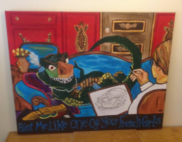 Scene From Titanic Painting With A T-Rex