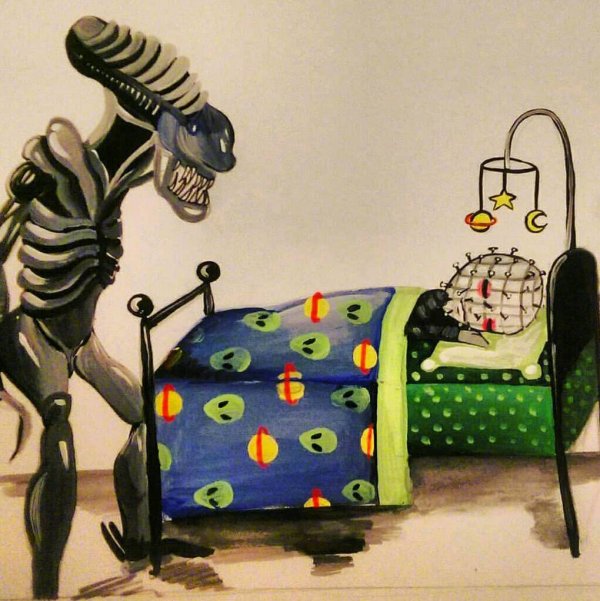 Alien vs Pinhead Painting