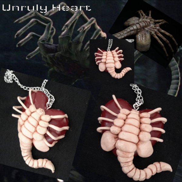 Aliens Facehugger Heart Necklace