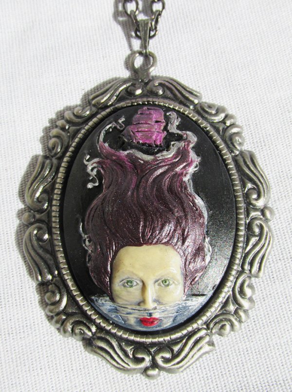 Hauntingly Hand Painted Cameo Necklace Brooches