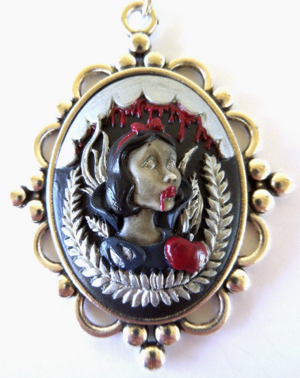 Hauntingly Hand Painted Cameo Necklace Brooches