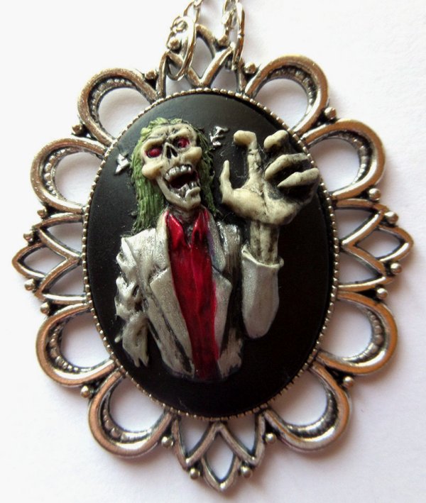 Hauntingly Hand Painted Cameo Necklace Brooches