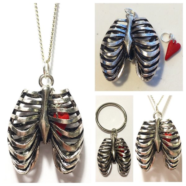 Rib Cage With Heart Pendant Necklace Or Keychain
