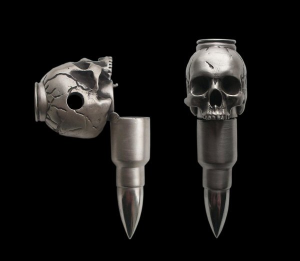 Sterling Silver Skull Bullet Poison Pendant