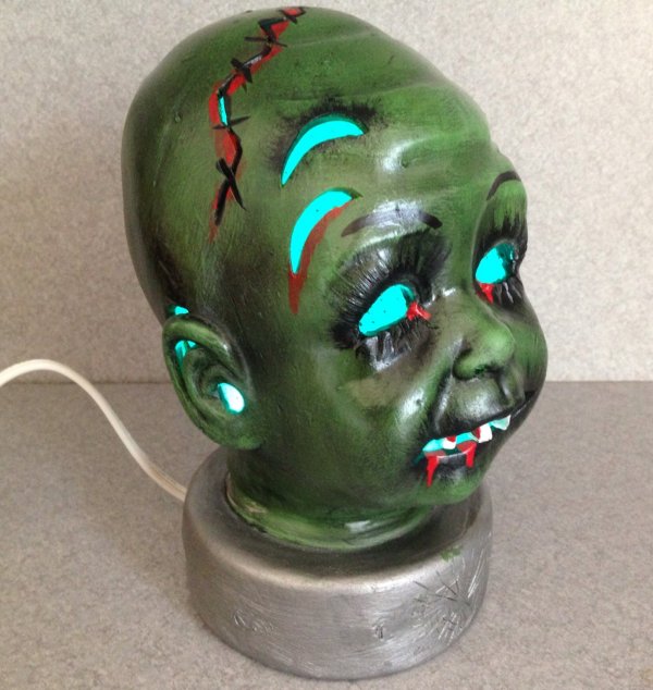 Weird Franken-Baby Doll Head Lamp