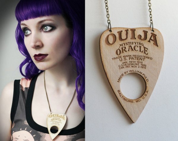 Wood Ouija Board Planchette Necklace