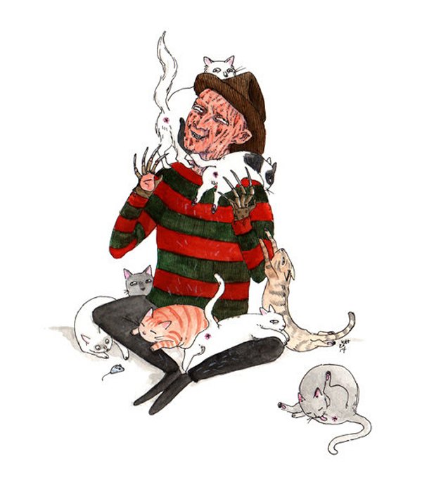 Horror Movie Villains Playing With Cats Prints
