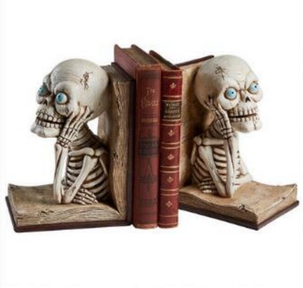 Pondering Skeleton Sculptural Bookends