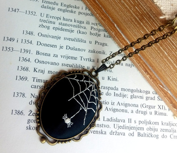 Embroidered Spider Web Necklace