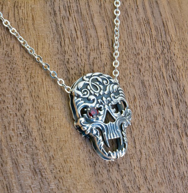 Sterling Silver Vampire Sugar Skull Necklace