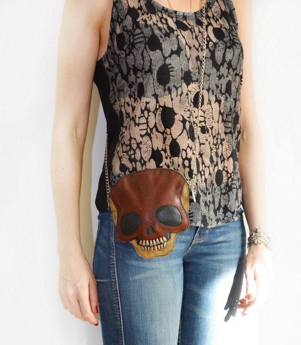 Leather Skull Clutch Purse