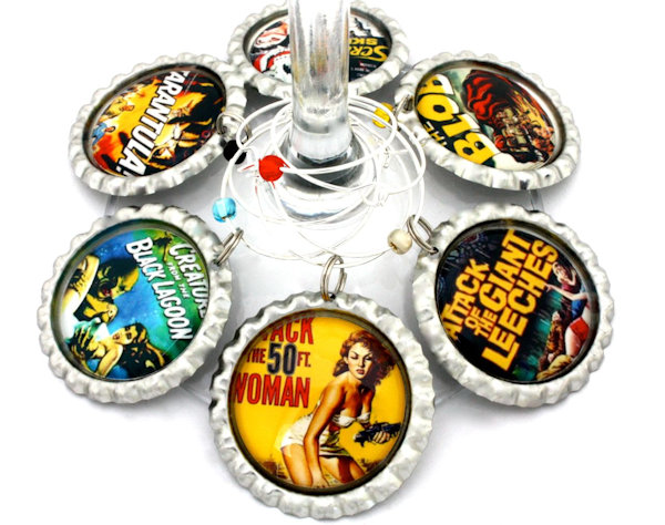 Horror B Movie Wine Charms