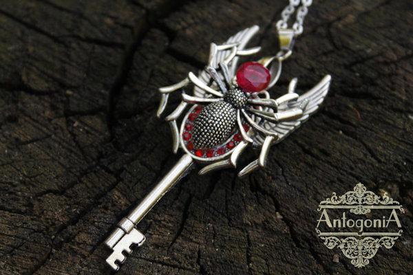 Spider Skeleton Key Necklace