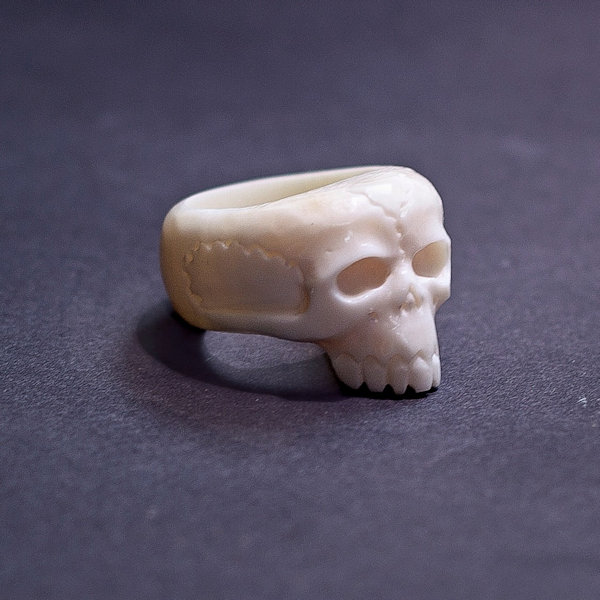 Carved Bone Skull Ring
