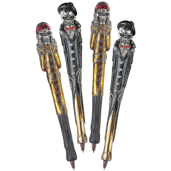 Gothic Skull Vessel And Skeleton Pen Desk Set