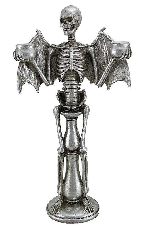 Winged Skeleton Double Candle Holder