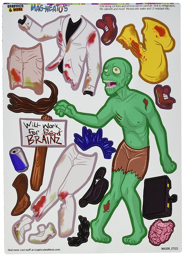 Zombie with Dress-Up Clothes Vinyl Magnet Set