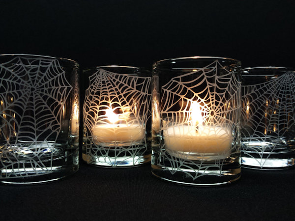 Engraved Spider Web Votive Candle Holders