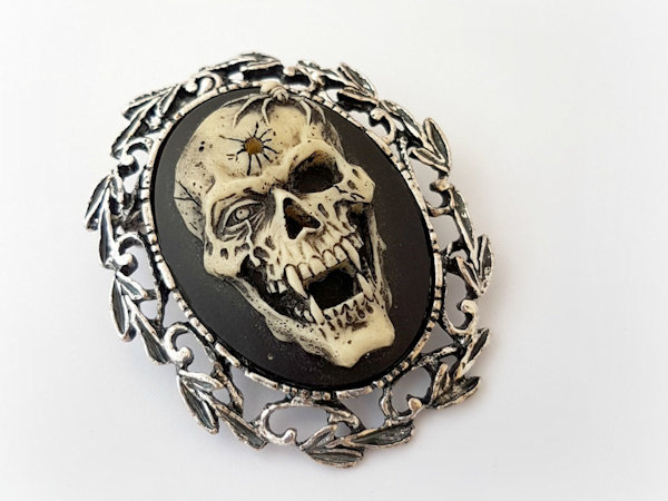 Vampire Skull Cameo Brooch Pendant