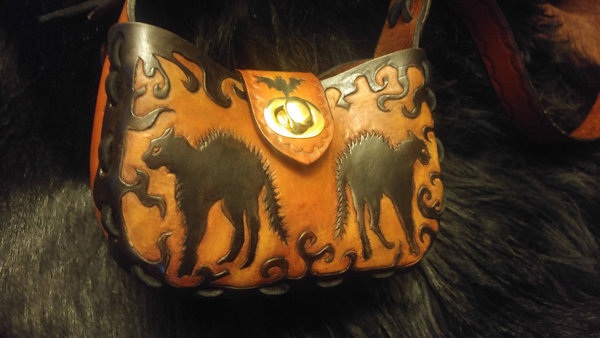 Vintage Style Tooled Leather Halloween Purse