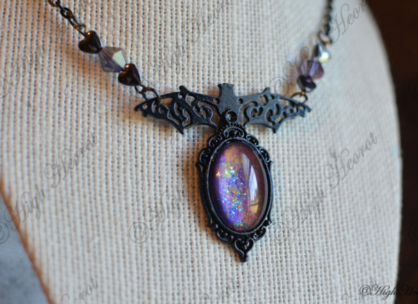 Gothic Black Filigree Bat Necklace