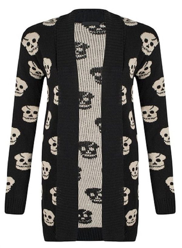 SugerDiva Skull Print Knitted Cardigan