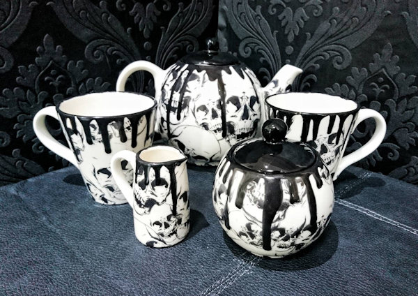 This Gothic Tea Set Is Dripping With Skulls