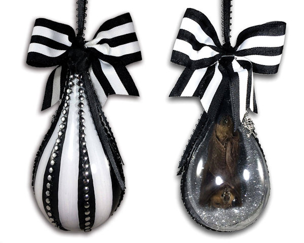 Striped Taxidermy Bat Christmas Ornaments