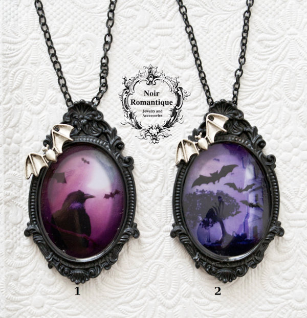 Gothic Cameo Bat and Raven Necklaces