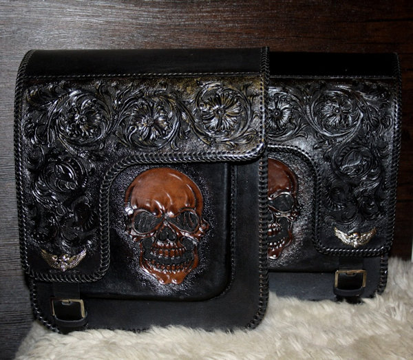 Hand-Tooled Leather Motorcycle Bags