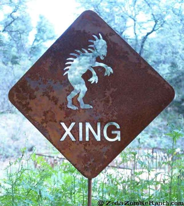 Chupacabra Crossing Metal Yard Sign