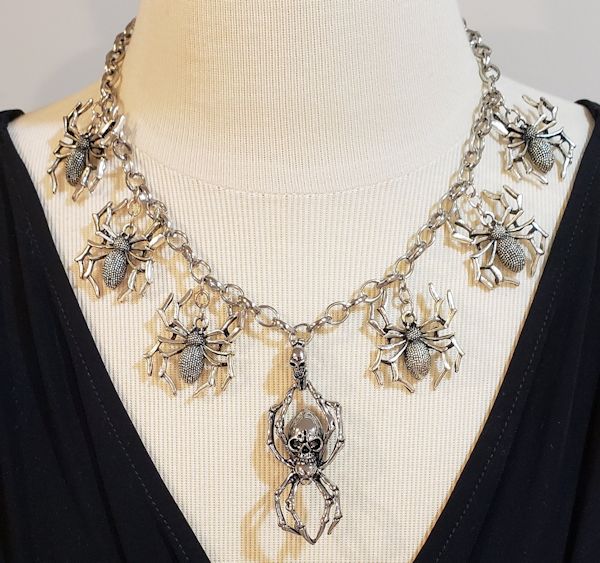 Silver Spider Statement Necklace