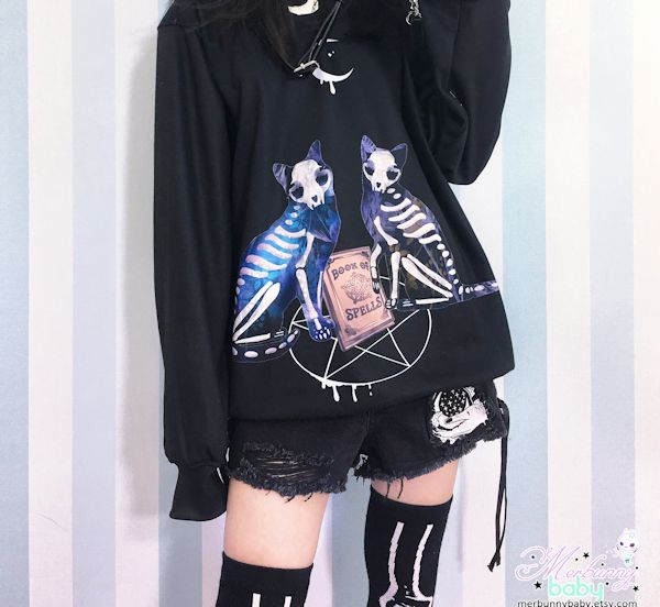 Book Of Spells Skeleton Cats Sweatshirt